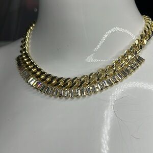 Lisa Freede Goldtone Chain Emerald Cut Crystal Necklace 6” - 9”